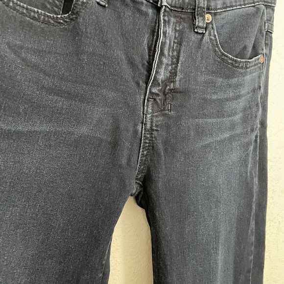 Free People Wide Leg Jeans Flare Size 27 Dark Wash Blue Raw Hem Mid Rise Stretch - Picture 3 of 8